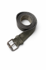 slate suede leather belt with a metal roller buckle