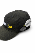 distressed black denim baseball cap