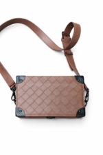 brown faux leather woven crossbody bag