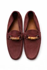 Gucci Burgundy Suede Bamboo Horsebit Driving Loafers (unworn)