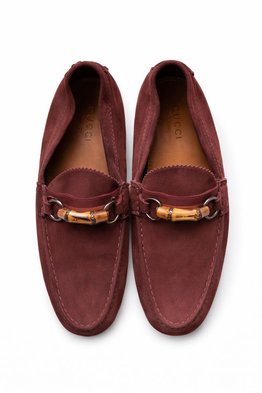 WhatsApp Image 2026-03-21 at 11.02.53 AM Gucci Burgundy Suede Bamboo Horsebit Driving Loafers (unworn) - Image 1