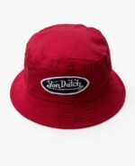 Red bucket hat featuring the Von Dutch