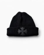 Chrome Hearts Black Cashmere Leather Cross Patch Beanie.