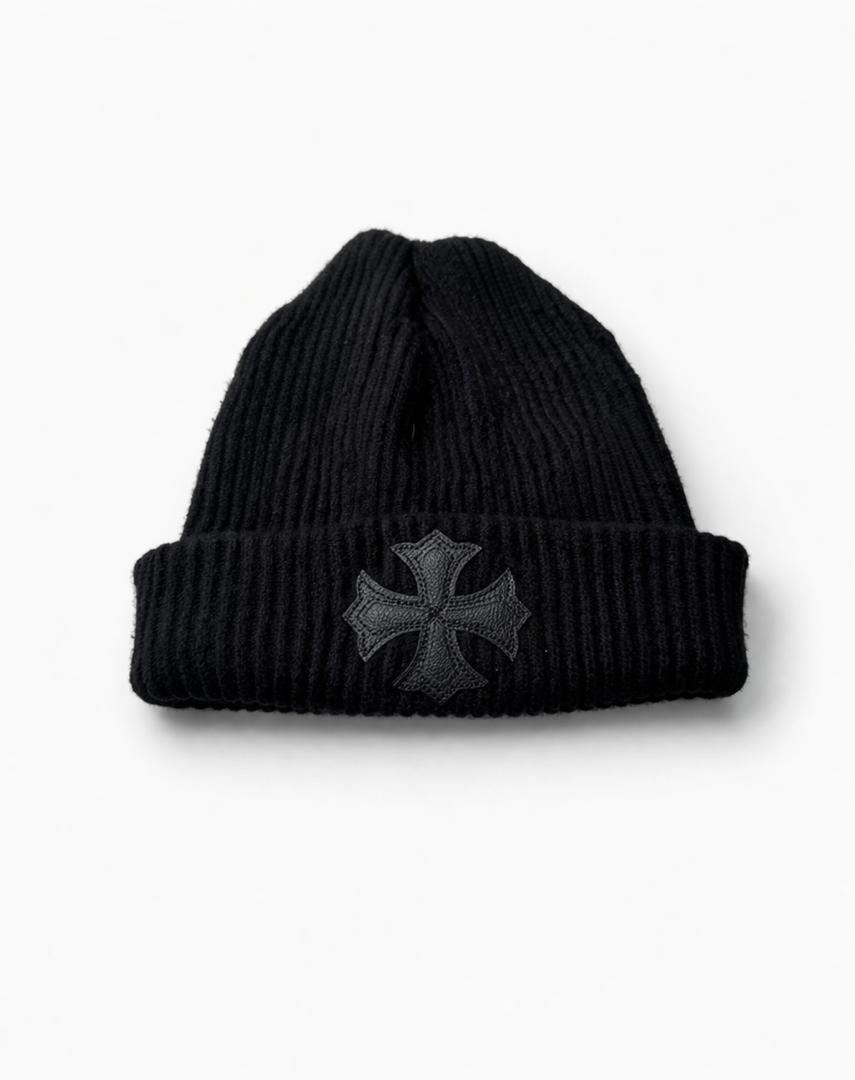 WhatsApp Image 2026-03-26 at 2.13.20 AM Chrome Hearts Black Cashmere Leather Cross Patch Beanie. - Image 1
