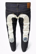 EVISU Indigo Kamon Brocade Applique Daicock Print Jeans