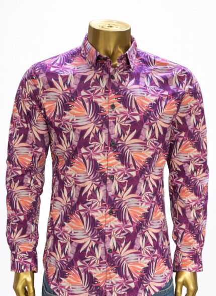 men's long-sleeve floral print button-down shirt (L/XL)