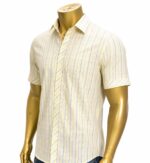 Yellow and blue striped short-sleeve shirt. (M) - Image 2